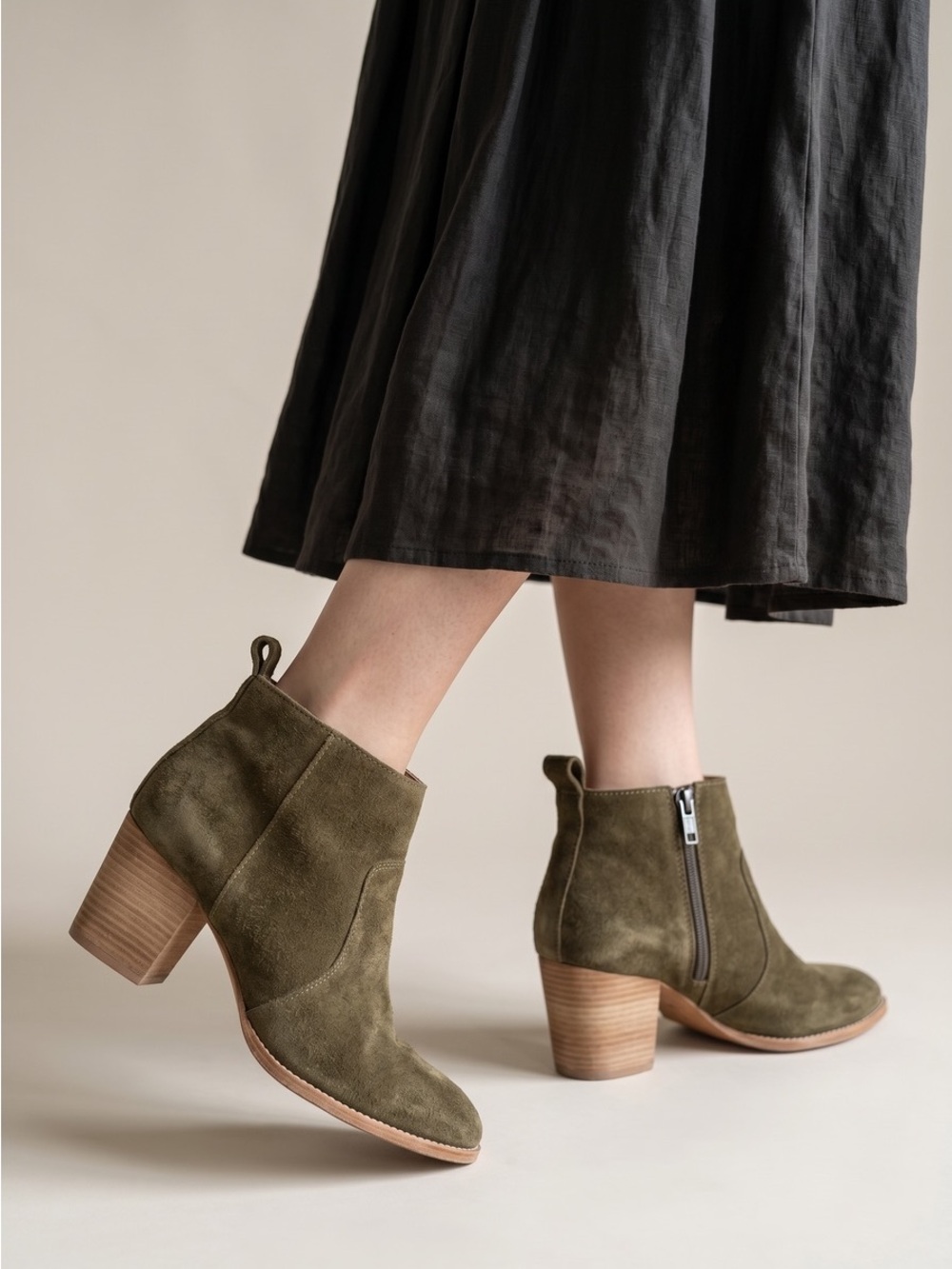 Madewell Suede Ankle Boots Womens 8.5 Brown Block Heel Side Zip Leather